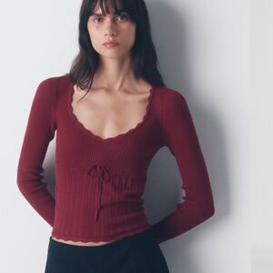 Aritzia Wilfred Elegant Burgundy Ribbed Top